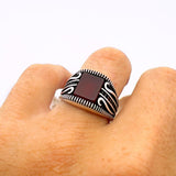 Men's Red Agate Stone Silver Ring