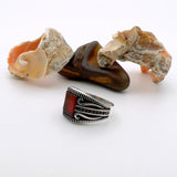 Men's Red Agate Stone Silver Ring