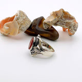 Men's Red Agate Stone Silver Ring