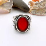 Men's Red Agate Stone Silver Ring