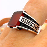 Men's Red Agate Stone Silver Ring