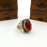 Men's Red Agate Stone Silver Ring