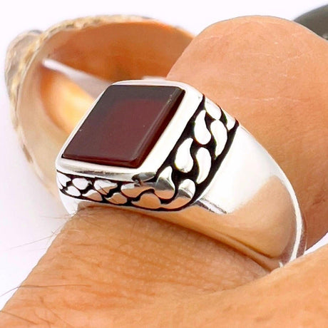 Men's Red Agate Stone Silver Ring