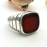 Men's Red Agate Stone Silver Ring