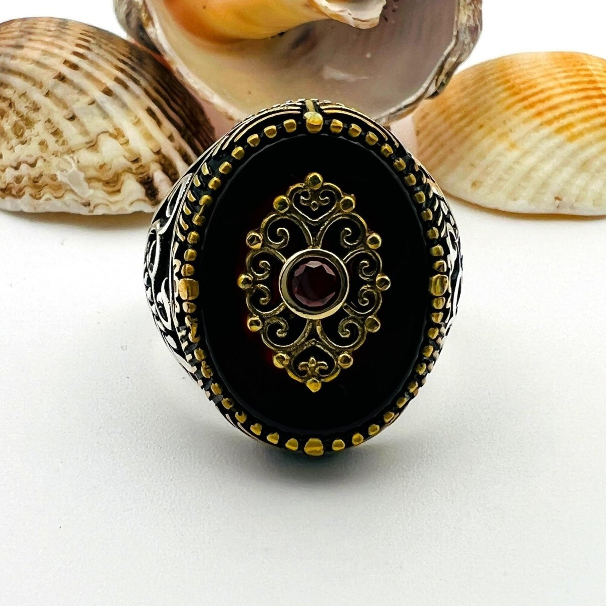 Men's Red Agate Stone Silver Ring