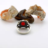 Men's Red Agate Stone Silver Ring