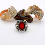 Men's Red Agate Stone Silver Ring