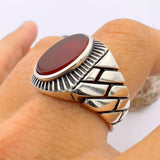 Men's Red Agate Stone Silver Ring