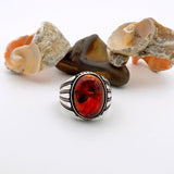 Men's Red Amber Stone Silver Ring