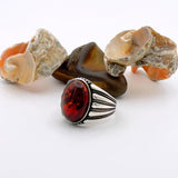 Men's Red Amber Stone Silver Ring