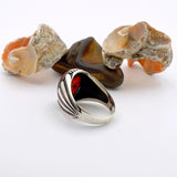 Men's Red Amber Stone Silver Ring