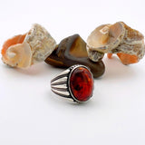 Men's Red Amber Stone Silver Ring