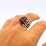 Men's Red Amber Stone Silver Ring