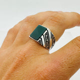 Men's Red Aqeeq Square Gemstone Sterling Silver Ring - TryAladdin