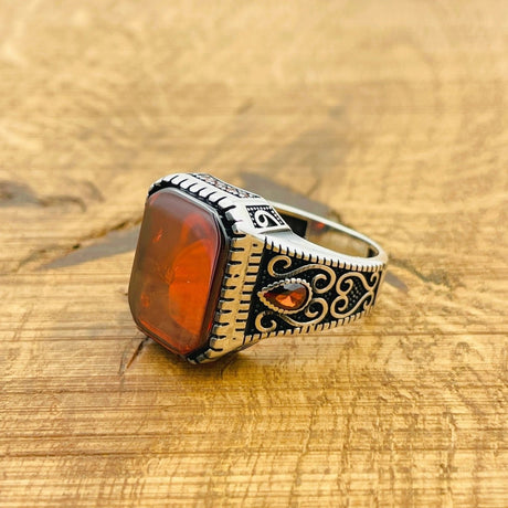 Men's Red Aqeeq Stone Ring