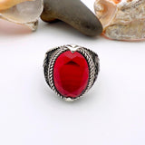 Men's Red Garnet Eagle Silver Ring