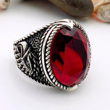 Men's Red Garnet Eagle Silver Ring