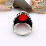 Men's Red Garnet Eagle Silver Ring