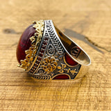 Men's Red Oval Agate Ring - TryAladdin