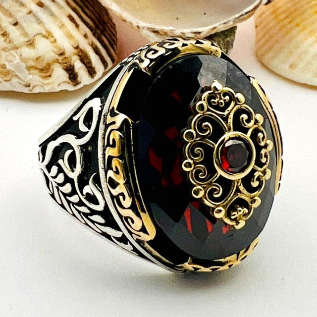 Men's Red Ruby Gemstone Ring