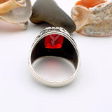 Men's Red Ruby Squared Stone Silver Ring