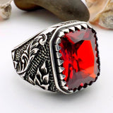 Men's Red Ruby Squared Stone Silver Ring