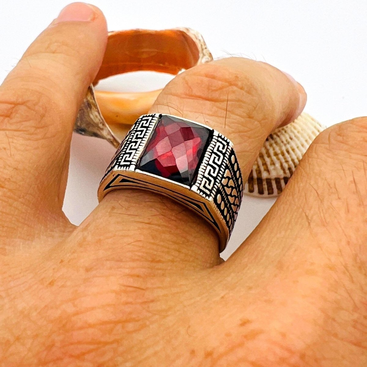 Men's Red Ruby Stone Ring