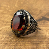 Men's Red Ruby Stone Silver Ring