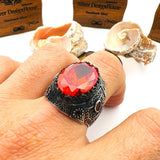 Men's Red Ruby Stone Silver Ring