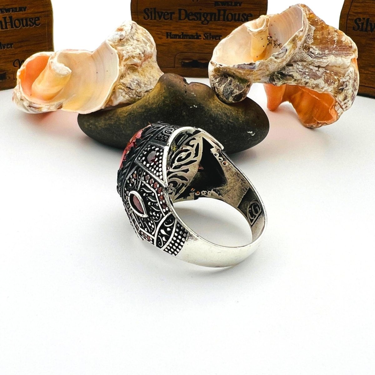 Men's Red Ruby Stone Silver Ring