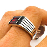 Men's Red Ruby Stone Silver Ring