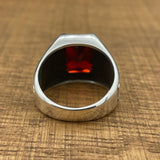 Men's Red Ruby Stone Silver Ring