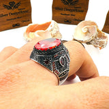 Men's Red Ruby Stone Silver Ring