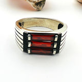 Men's Red Ruby Stone Silver Ring