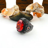 Men's Red Ruby Stone Silver Ring