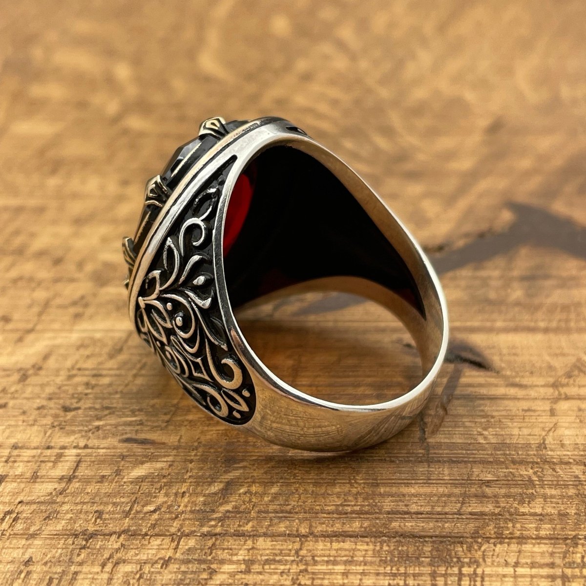 Men's Red Ruby Stone Silver Ring