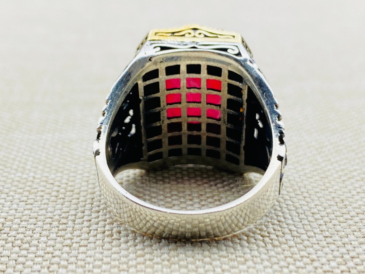 Men's Red Ruby Stone Silver Ring