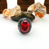 Men's Red Ruby Stone Silver Ring