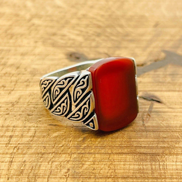 Men's Red Square Agate Ring TryAladdin