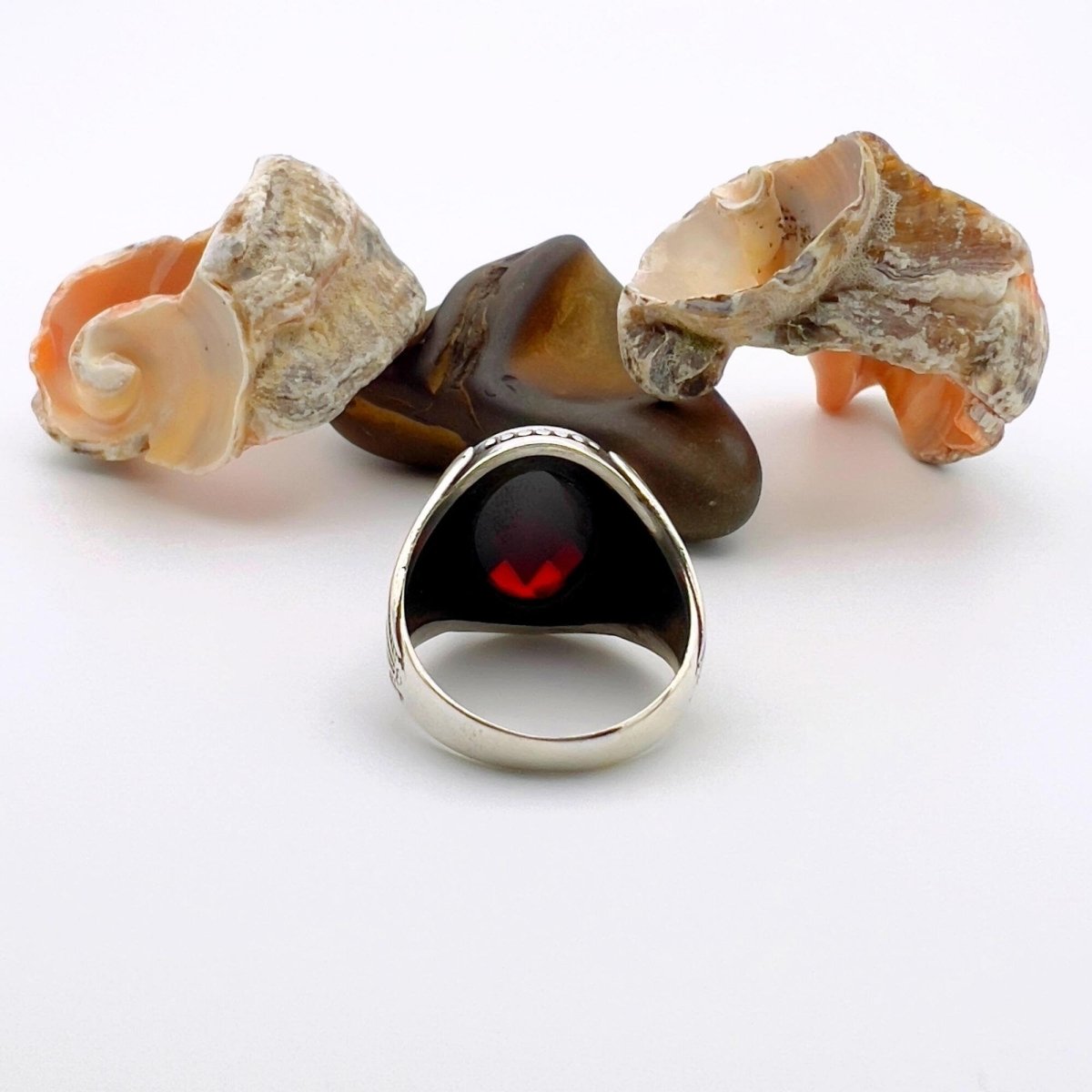 Men’s Red Zircon Oval Stone Ring - TryAladdin