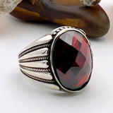 Men’s Red Zircon Oval Stone Ring