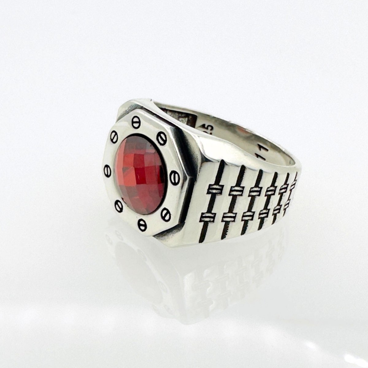 Men's Red Zircon Silver Ring - TryAladdin