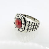 Men's Red Zircon Silver Ring