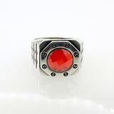 Men's Red Zircon Silver Ring