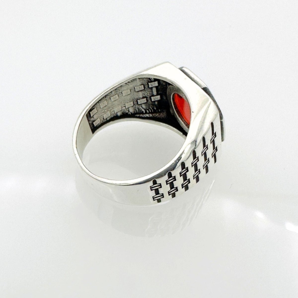 Men's Red Zircon Silver Ring