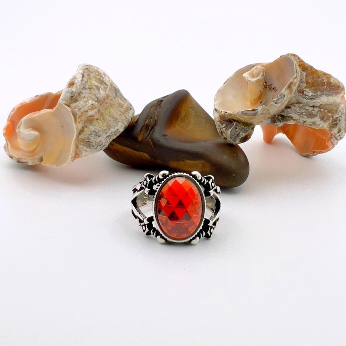 Men's Red Zircon Sterling Silver Ring