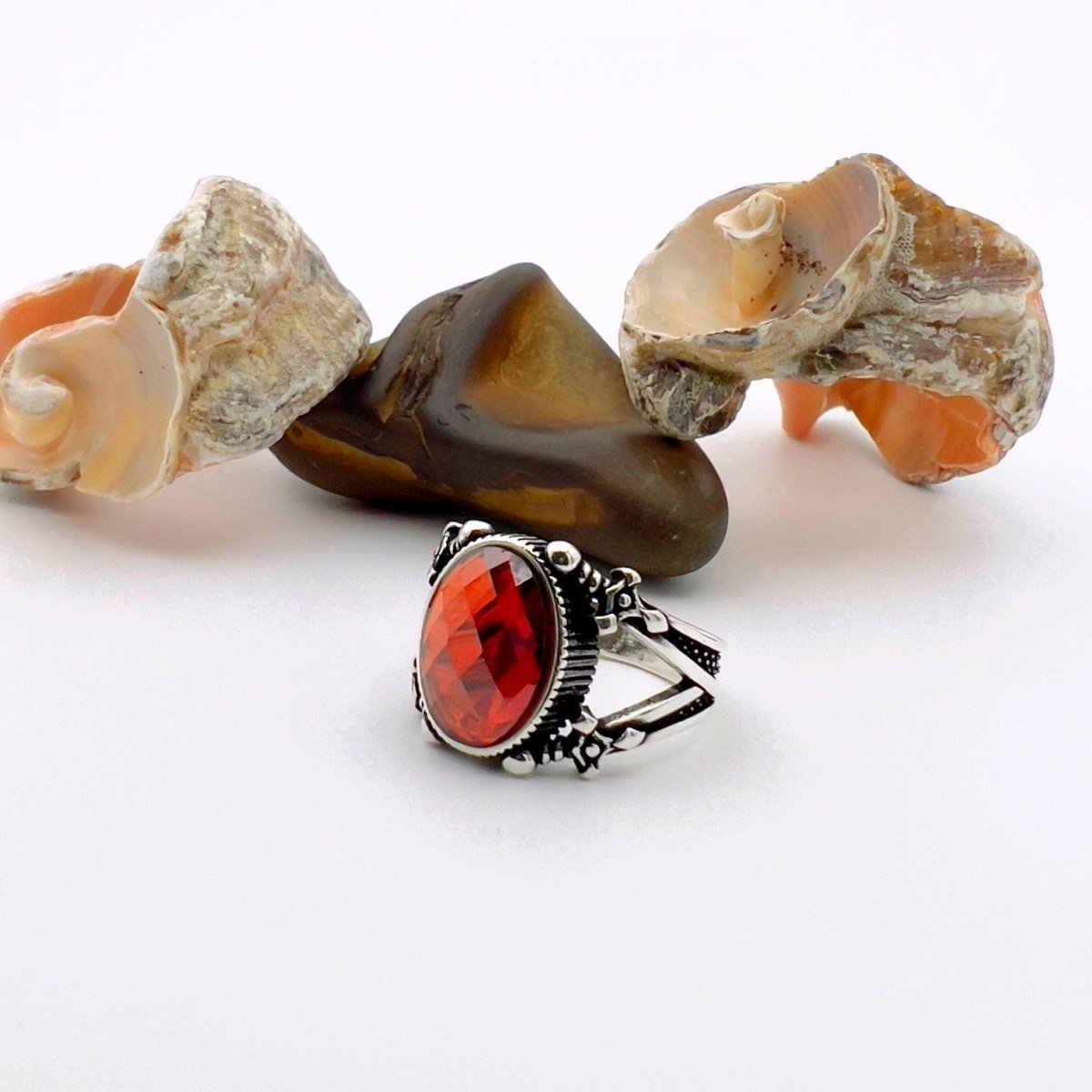 Men's Red Zircon Sterling Silver Ring