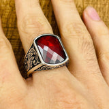 Men's Red Zircon Stone Silver Ring