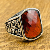 Men's Red Zircon Stone Silver Ring