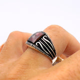 Men's Red Zircon Stone Silver Ring - TryAladdin